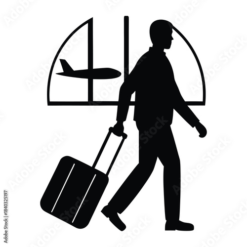 Traveler Pulling Suitcase Silhouette