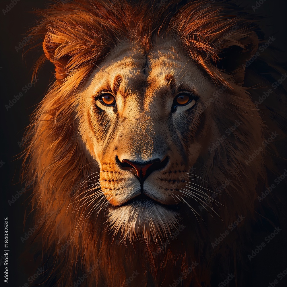 Fototapeta premium Digital Oil Painting Wildlife Lion Portrait — Majestic Animal Wall Art