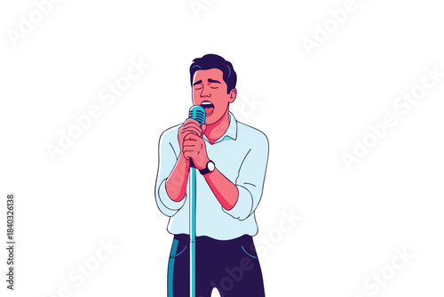 Man Singing into a Microphone