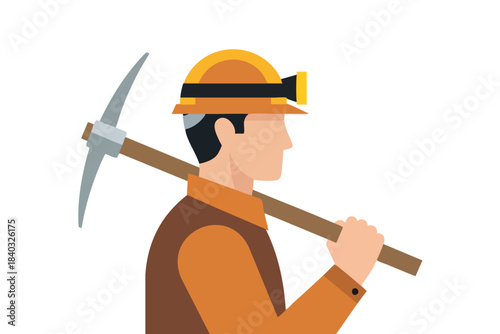 Miner Worker with Pickaxe and Hard Hat