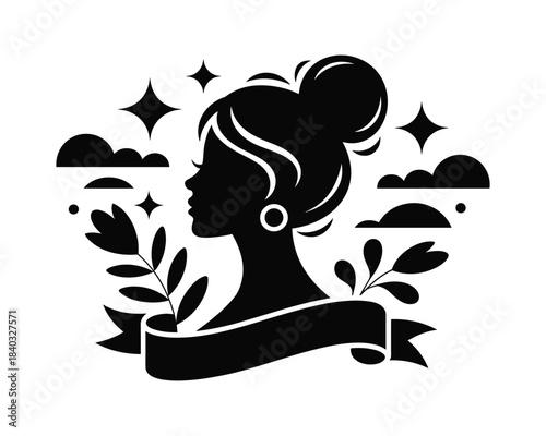Silhouette Woman with Hair Bun and Stars
