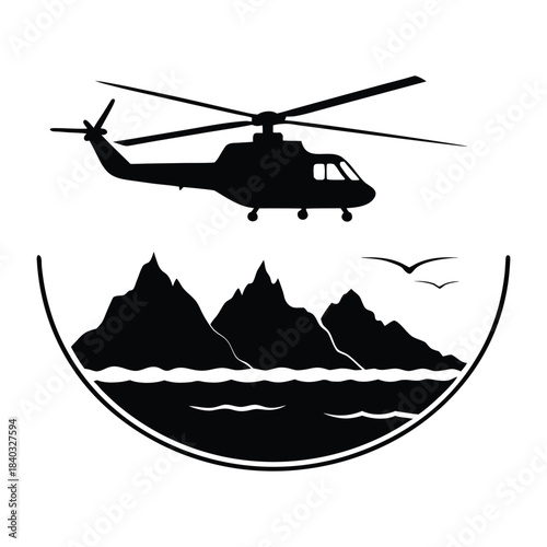 Helicopter Flying Over Coastline Silhouette