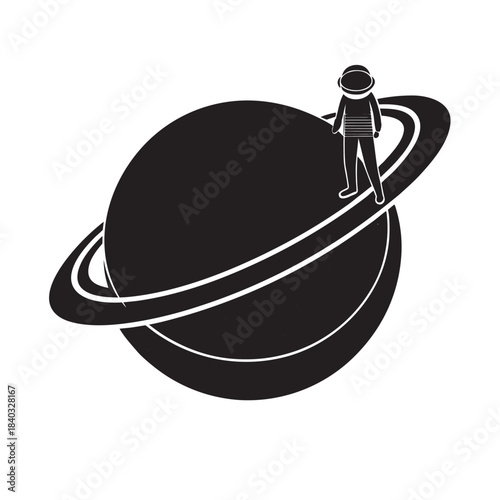 Astronaut Holding Planet While Standing On Ringed World