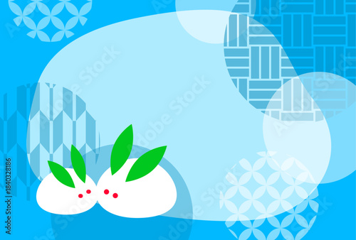 雪うさぎの寒中お見舞いはがきテンプレート（文字無し）