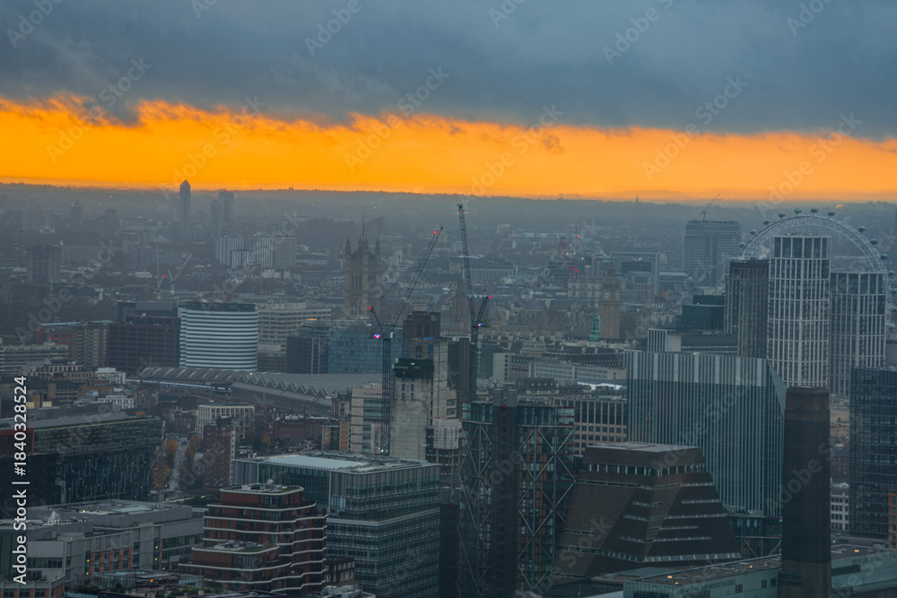 Fototapeta premium Bankside Urban Skyline Buildings, Westminster, Waterloo Aerial View, London Borough Of Southwark, South Bank, England, United Kingdom