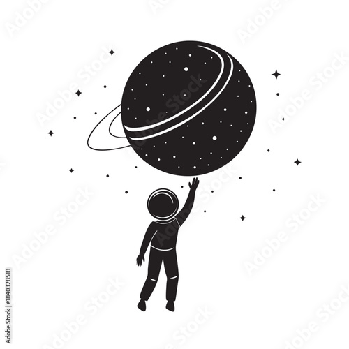 Astronaut Holding Planet Against Rising Galaxy Curve