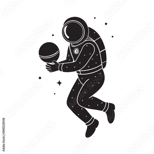 Astronaut Floating Weightlessly With Little Planet Companion