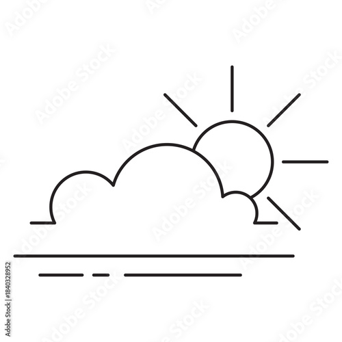 Outline vector icon showing a cloud partially obscuring the sun, with stylized ground or water lines below. Represents partly sunny, partly cloudy, or hazy weather conditions.