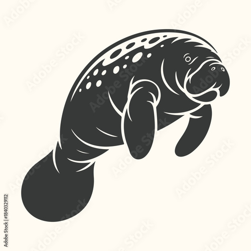 Silhouette of a manatee swimming with its flippers and tail visible sea cow marine mammal