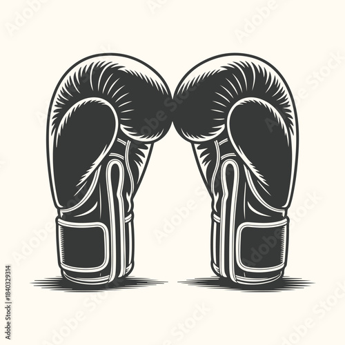 Pair of boxing gloves facing each other in dark gray on a light background boxing