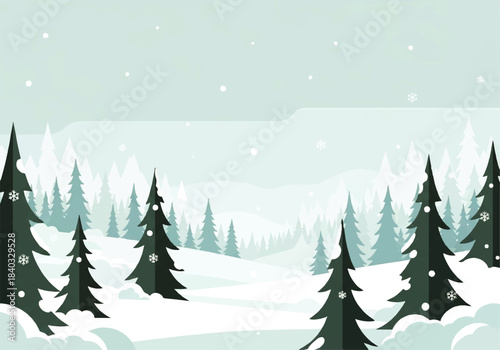 Minimalist Snowy Forest Background Flat Design