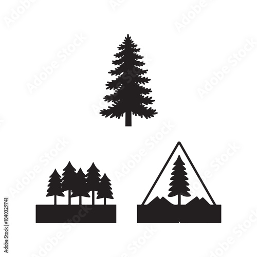 Black Pine Trees Forest Silhouette Vector Pack for Outdoor Landscape Design.