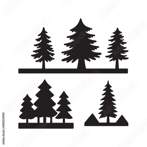 Black Pine Trees Forest Silhouette Vector Pack for Outdoor Landscape Design.