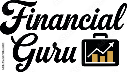 Financial guru logo with a modern briefcase icon showing an upward bar graph, symbolizing expert financial advice, investment growth, business success, wealth management, and strategic guidance.