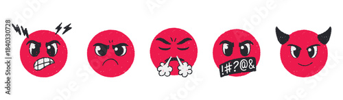 Crayon face icons in scribble doodle style hand-drawn with grunge texture.