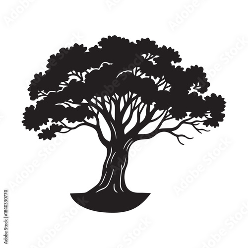 Black Tree Silhouette Vector Illustration of Ancient Nature and Strength.