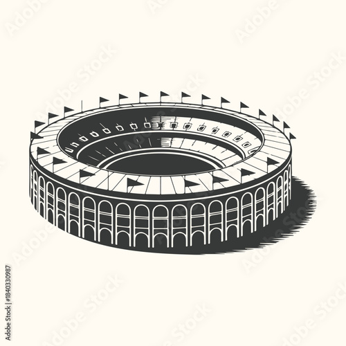 Vintage Stadium Illustration With Flags And Shadow arena amphitheater