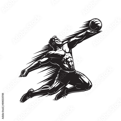  Dynamic Male Athlete Silhouette with Ball Vector Graphic of Intense Sport Action.