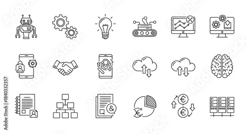 Set of artificial intelligence icons isolated on contains machine learning, automation, data analysis, and more concepts