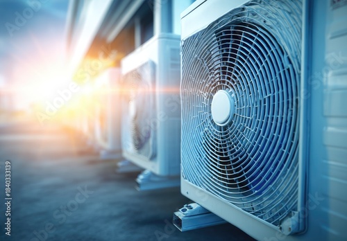 Wallpaper Mural Outdoor air conditioning units lined up, capturing sunlight & cool blue tones Torontodigital.ca