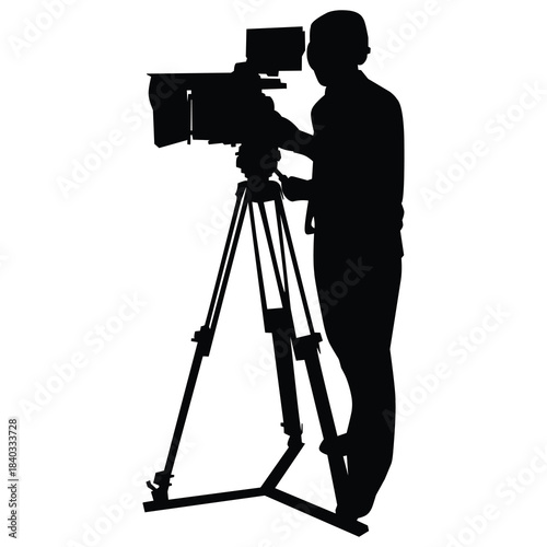 Videographer Silhouette Clipart – Person Filming with Tripod-Mounted Camera for Media & Production Designs