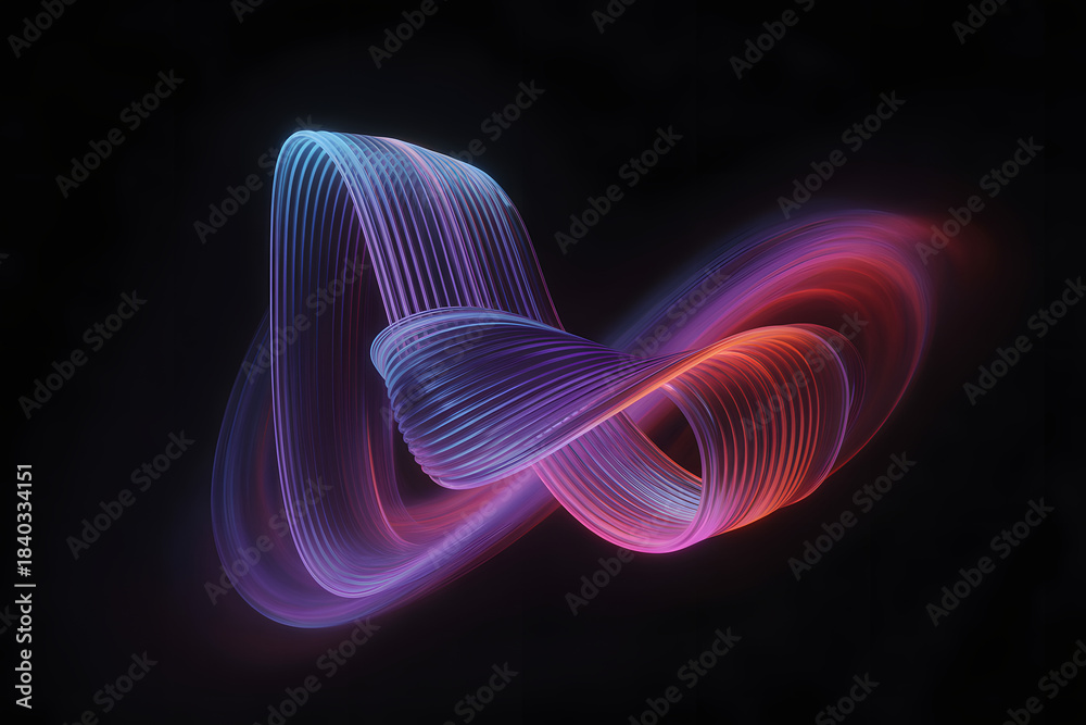 Fototapeta premium Abstract Flowing Light: An artistic display of dynamic, flowing lines illuminated with a vibrant gradient of colors, creating a captivating visual experience against a dark background.
