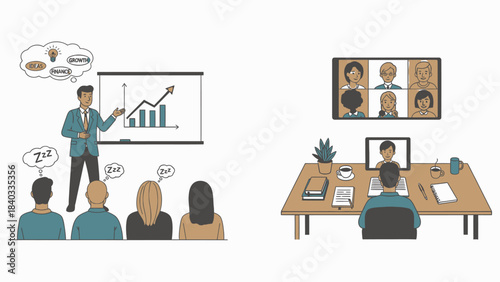 Business Presentation and Online Remote Meeting Vector Illustration Concept