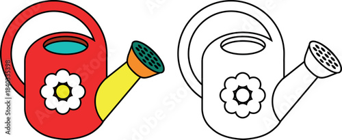Coloring page with watering can isolated on white background

