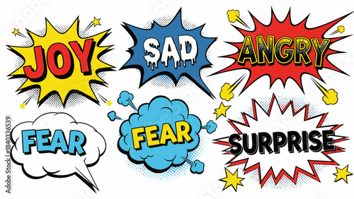 Emotions Comic Balloons Cartoon Joy Sad Angry Fear Surprise Expressions