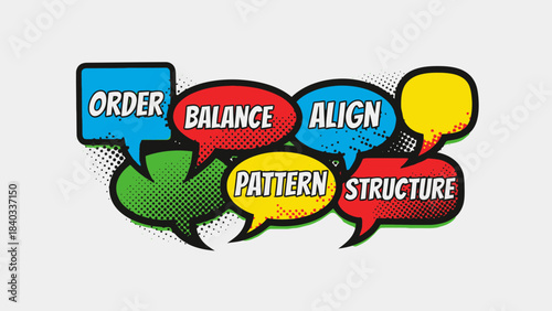 Colorful Communication Bubble Theme Artwork Displaying Order and Structure