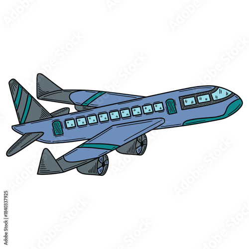 Airplane Clip art – Cartoon Commercial Jet in Flight with Blue and Teal Accents