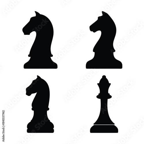 Classic chess game pieces: knight and bishop black silhouettes Vector