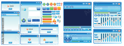 2000s interface with gradients. Retro user interface elements 2000s style. 2000s retro user interface elements.