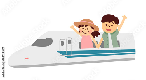 新幹線に乗る男女