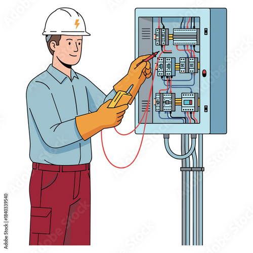 Electrician Testing Control Panel Wiring