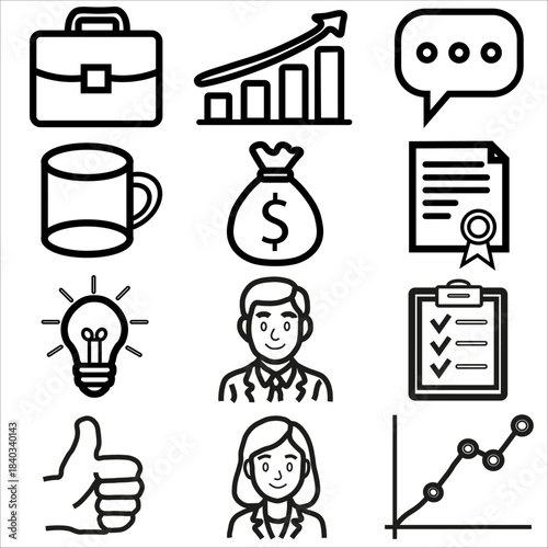 Vector Line Icons for Business, Office, Management, and Success