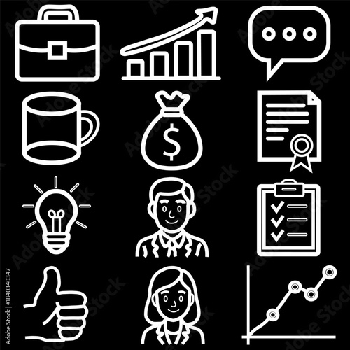 Vector Line Icons for Business, Office, Management, and Success