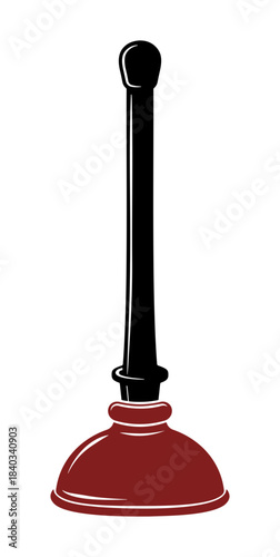 Red plunger with black handle without background.