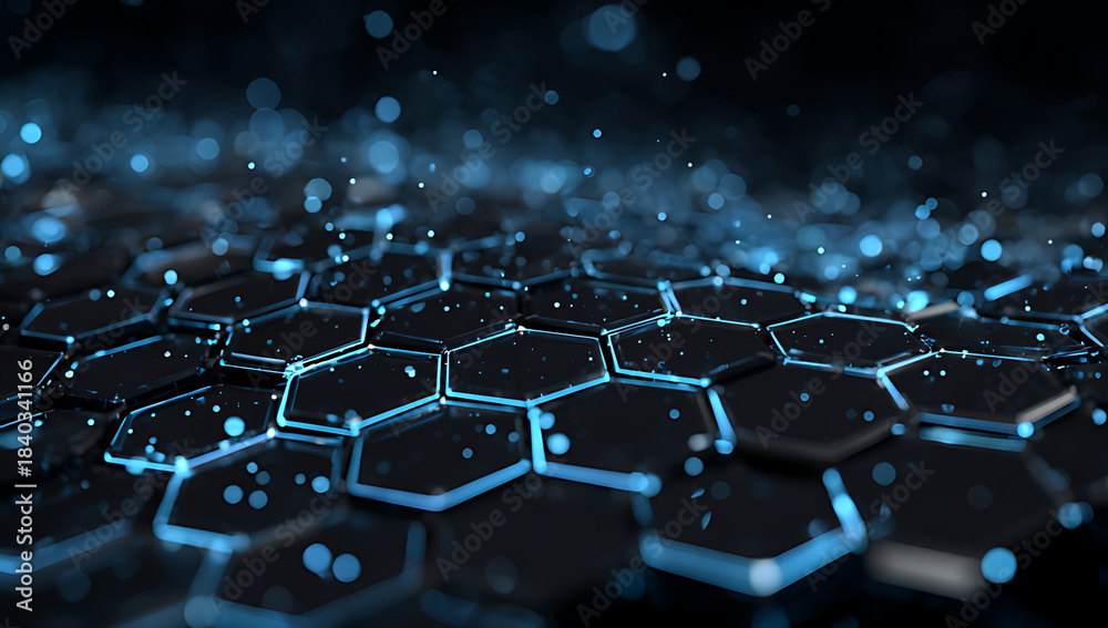 Fototapeta premium A close-up of hexagonal shapes with blue glowing