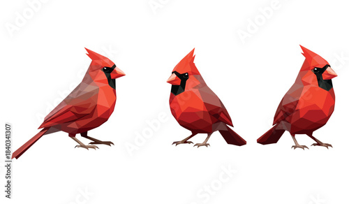 Low poly cardinal birds: geometric red cardinal art in profile