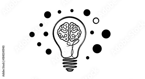 Brain Inside Lightbulb Symbolizing Idea Generation and Innovation.