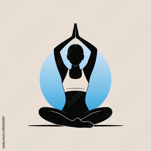Silhouette of a woman in a yoga pose with hands together