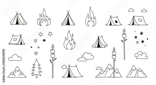 Camping Adventure - Hand-Drawn Elements of Nature and Camp Life.