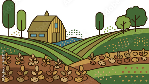 Tranquil farm scene with lush fields and a charming barn evokes a sense of peace and sustainability. Perfect for promoting eco-friendly products or rural tourism.