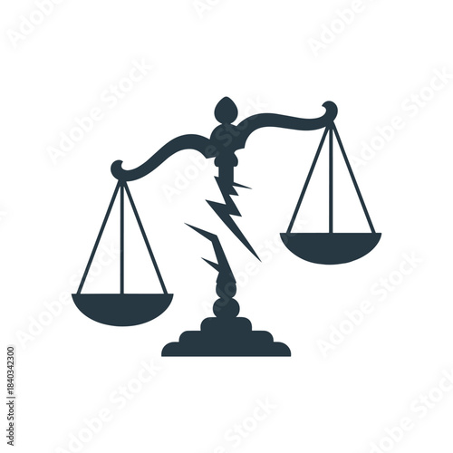 Dark blue scales of justice with broken beam