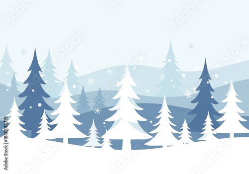Soft Pastel Winter Forest with Gentle Snowfall and Wide Open Snowfield