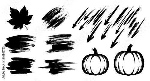 Collection of Autumnal and Artistic Elements for Design.