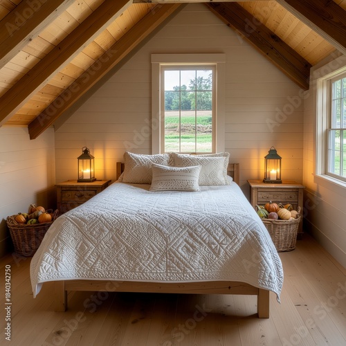 Wallpaper Mural Cozy rustic bedroom with exposed wooden beams and natural light. Torontodigital.ca