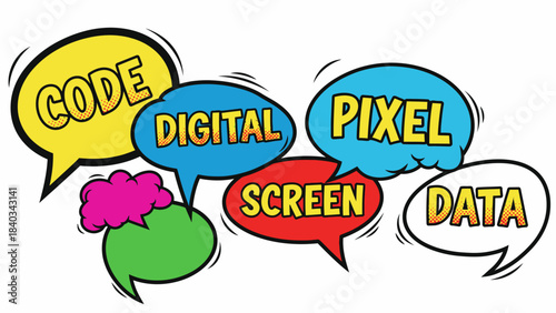 Bright bubbles design showing code data digital pixel screen colorful