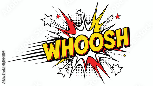 Whoosh Sound Comic Style Burst with halftone and star design